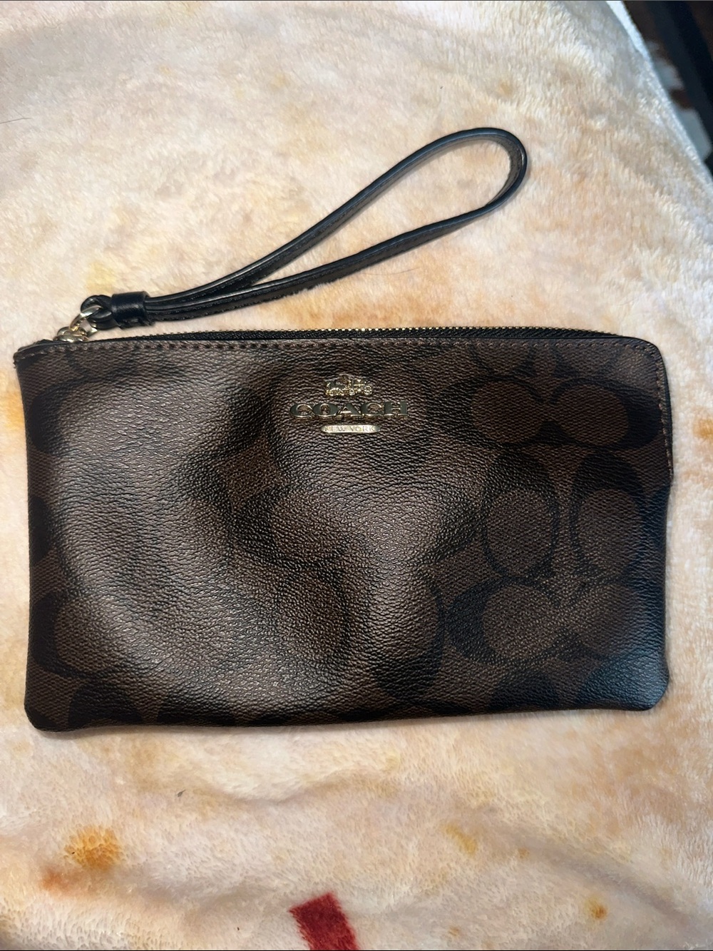 Coach Black Signature Canvas Wristlet with Gold Logo